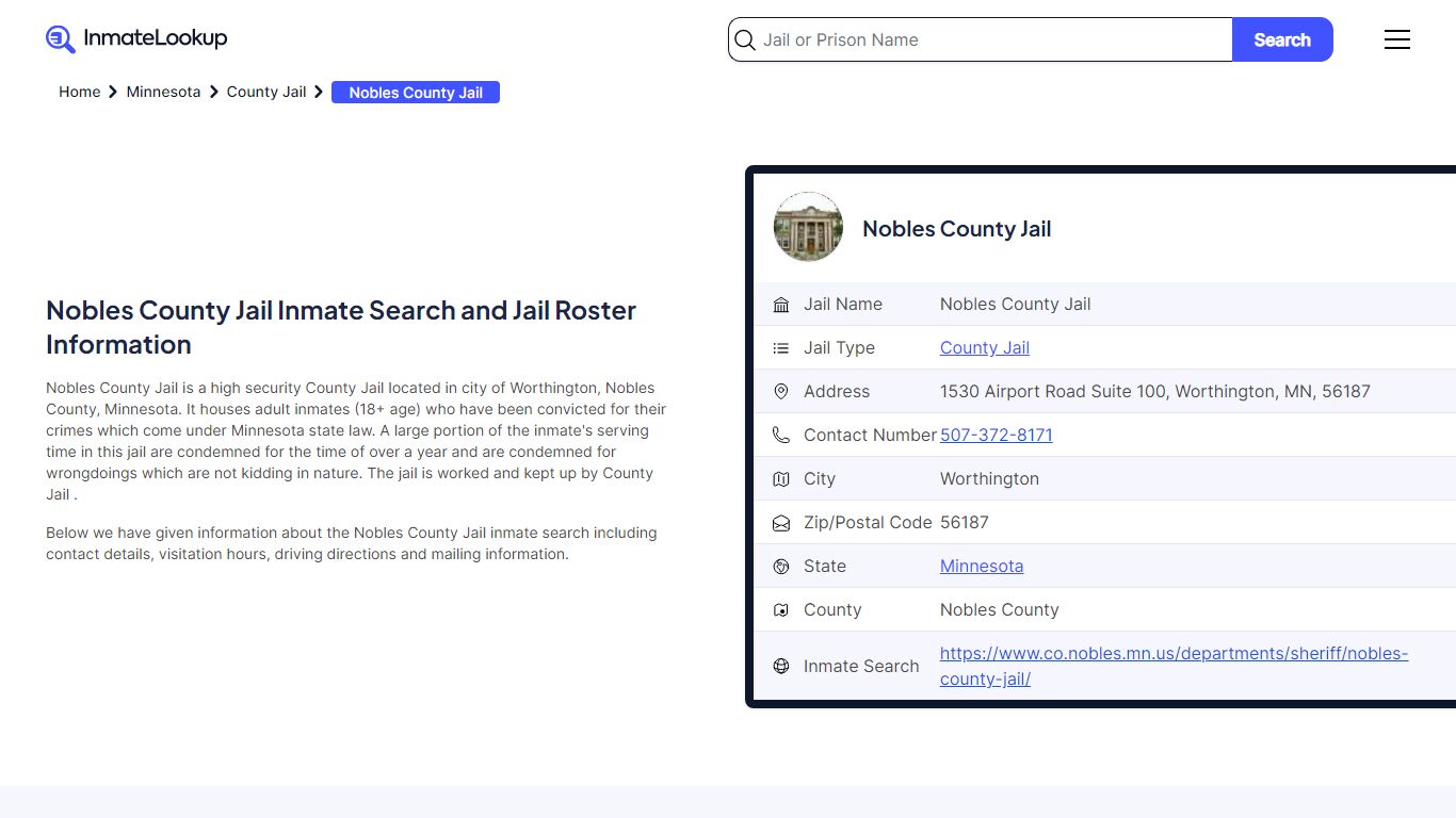 Nobles County Jail Inmate Search - Worthington Minnesota - Inmate Lookup